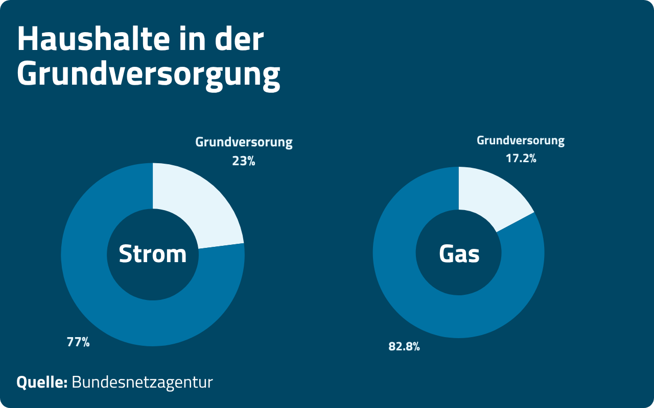 Haushalte in der Grundversorgung: Strom 23, Gas 17 %