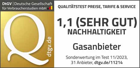 Bestnote für die SAUBER ENERGIE, DtGV-Gasanbieterstudie
