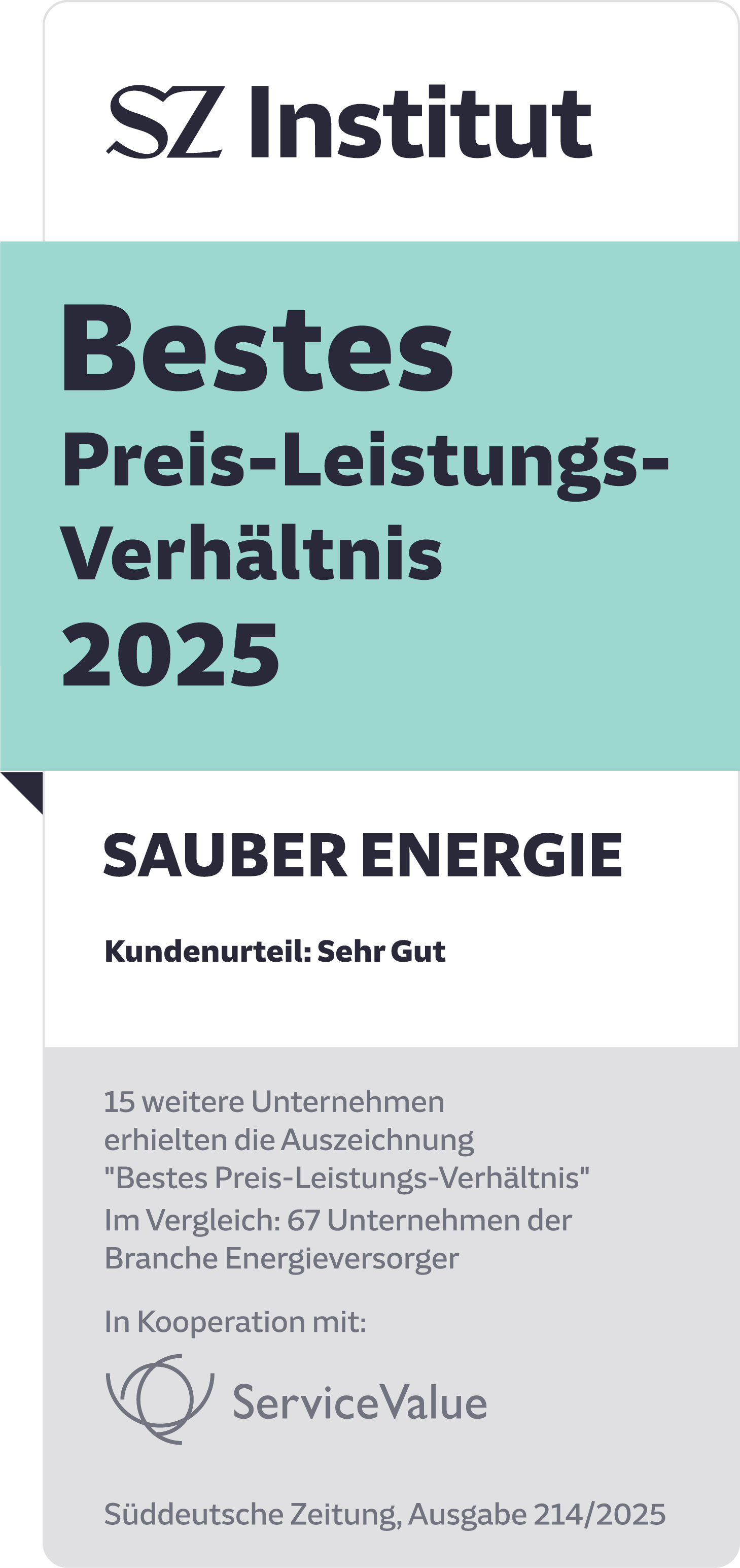 Auszeichnung Bestes Preis-Leistungs-Verhältnis des SZ Institut