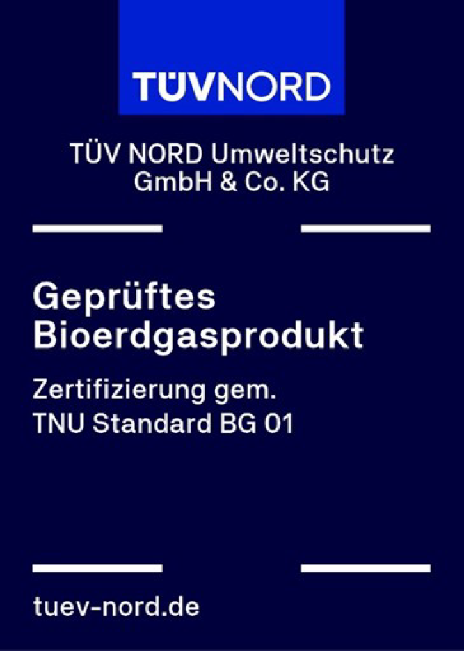 Prüfzeichen TÜV Nord: Geprüftes Bioerdgasprodukt